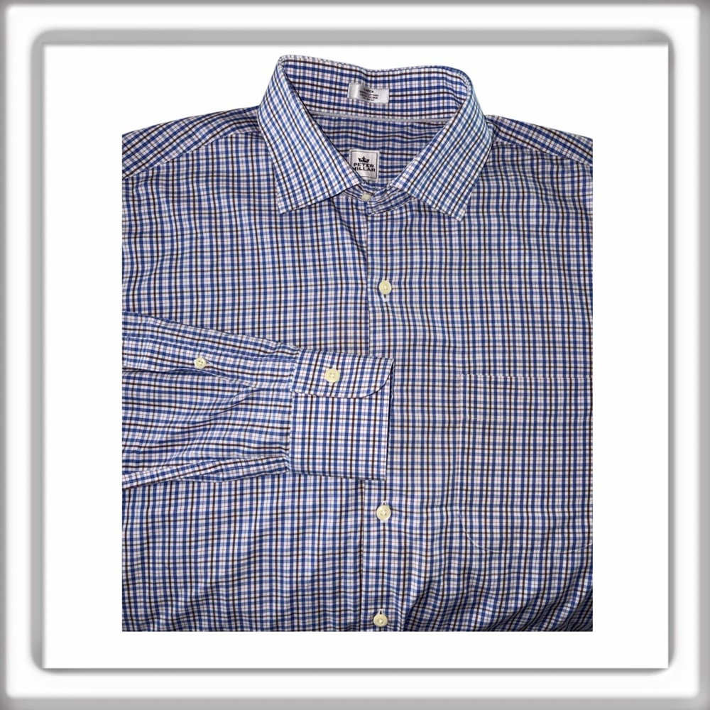 Peter Millar Plaid Button Up Long Sleeve Shirt Blue Career Size Large